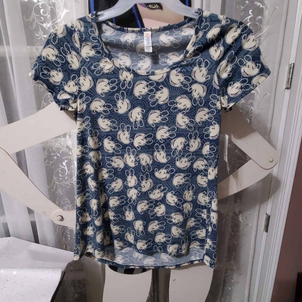 NWT Disney Mickey Mouse Shirt Size XXS Cap Sleeves RARE FIND Long Blue Cream
